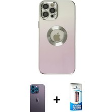 BUTİMAR'S iPhone 12 Pro Max Kutup Yansıma Özel Seri - Siyah 5d Eko Cam Ekran Koruyucu + Mavi Neon Fosforlu Kamera Lens