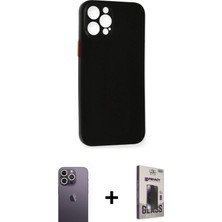 BUTİMAR'S iPhone 12 Pro Max Yadigar Yansıma Serisi - Siyah Bilvis Hayalet Cam Ekran Koruyucu + Beyaz Neon Fosforlu Kamera Lens