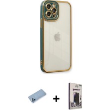 BUTİMAR'S iPhone 12 Pro Max Çekirdek Klasik Serisi - Siyah Bilvis Hayalet Cam Ekran Koruyucu + Mavi Shine Kamera Lens Koruma Cam