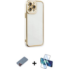 BUTİMAR'S iPhone 13 Pro Max Çekirdek Klasik Serisi - Siyah 3D Antistatik Cam Ekran Koruyucu + Kırmızı Metal Kamera Lens Koruma Cam