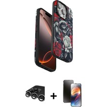 BUTİMAR'S iPhone 15 Pro Max Siluet Doku - Siyah 3D Antistatik Mat Seramik Nano Ekran Koruyucu + Gümüş Raze Metal Kamera Lens
