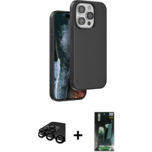 BUTİMAR'S iPhone 15 Pro Kıvılcım Çizgi Serisi - Siyah 360 Mat Full Body Arka Koruyucu + Siyah Raze Metal Kamera Lens