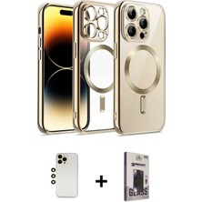 BUTİMAR'S iPhone 13 Pro Max Nova Işık Özel Seri - Siyah Bilvis Hayalet Cam Ekran Koruyucu + Gold Shine Kamera Lens