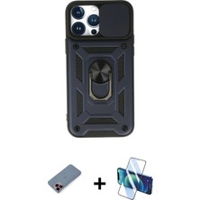 BUTİMAR'S iPhone 13 Pro Ahenk Klasik - Siyah 3D Antistatik Seramik Nano Ekran Koruyucu + Kırmızı Metal Kamera Lens Koruma Cam