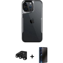 BUTİMAR'S iPhone 15 Pro Akış Çizgi Koleksiyonu - Siyah 3D Antistatik Hayalet Cam Ekran Koruyucu + Siyah Raze Metal Kamera Lens