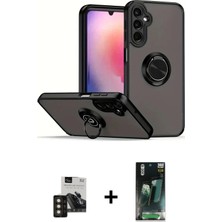 BUTİMAR'S Galaxy S24 Yörünge Çizgi - Siyah 360 Mat Full Body Arka Koruyucu + Gold Pvd Metal Kamera Lens