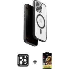 BUTİMAR'S iPhone 15 Pro Max Pusula Form Serisi - Siyah Buffer Cam Ekran Koruyucu + Siyah Pvd Metal Kamera Lens