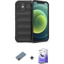 BUTİMAR'S iPhone 12 Atlas Koleksiyonu - Siyah Bilvis 5in1 5d Magic Hayalet Cam Ekran Koruyucu + Gold Shine Kamera Lens Koruma Cam