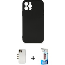 BUTİMAR'S iPhone 12 Pro Max Ahenk Serisi - Siyah 5d Eko Cam Ekran Koruyucu + Gold Shine Kamera Lens