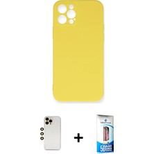 BUTİMAR'S iPhone 12 Pro Max Ahenk Serisi - Siyah 5d Eko Cam Ekran Koruyucu + Gold Shine Kamera Lens