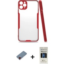 BUTİMAR'S iPhone 11 Pro Atlas Asil Serisi - Siyah 5d Hayalet Cam Ekran Koruyucu + Kırmızı Metal Kamera Lens Koruma Cam