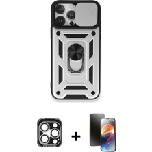 BUTİMAR'S iPhone 15 Pro Max Ahenk Klasik - Siyah 3D Antistatik Mat Seramik Nano Ekran Koruyucu + Gümüş Pvd Metal Kamera Lens