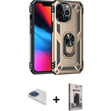 BUTİMAR'S iPhone 13 Pro Max Ahenk Klasik Koleksiyonu - Siyah Bilvis Hayalet Cam Ekran Koruyucu + Lacivert Pers Alüminyum Kamera Lens