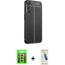 BUTİMAR'S Galaxy A15 4g Doruk Klasik Özel Seri - Şeffaf Pasifik Cam Ekran Koruyucu + Gümüş Raze Metal Kamera Lens