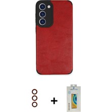 BUTİMAR'S Galaxy S23 Plus Doruk Asil Koleksiyonu - Şeffaf Polymer Nano Ekran Koruyucu + Kırmızı Metal Kamera Lens