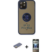 BUTİMAR'S iPhone 12 Pro Yörünge Çizgi - Siyah 34D Hayalet Izgaralı Cam + Sarı Renkli Kamera Lens Koruma Cam