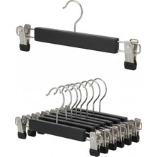 Faravis Atelier Siyah Ahşap Pantolon ve Etek Askısı Klasik Kancalı 10 Adet Pvc Mandallı