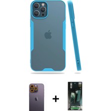 BUTİMAR'S iPhone 12 Pro Max Atlas Asil Serisi - Siyah 360 Mat Full Body Arka Koruyucu + Sarı Neon Fosforlu Kamera Lens