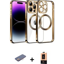 BUTİMAR'S iPhone 13 Pro Max Pusula Form - Şeffaf Maxco Cam Ekran Koruyucu + Pembe Renkli Kamera Lens Koruma Cam