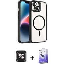 BUTİMAR'S iPhone 14 Yadigar Asil Koleksiyonu - Siyah Bilvis 5in1 5d Magic Hayalet Cam Ekran Koruyucu + Pembe Pvd Metal Kamera Lens