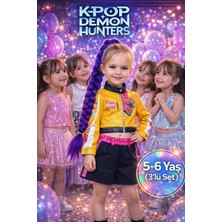 Toyfest Iblis Avcıları K-Pop Demon Hunters Rumi Cosplay Kostüm Seti Ceket Şort Mor Örgülü Saç 3 Parça - 5-6