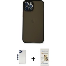 BUTİMAR'S iPhone 12 Pro Max Ahenk Çizgi Serisi - Siyah Mat Seramik Nano Ekran Koruyucu + Lacivert Shine Kamera Lens