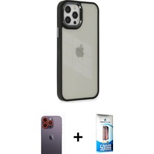 BUTİMAR'S iPhone 12 Pro Max Eksen Doku Prime - Siyah 5d Eko Cam Ekran Koruyucu + Turuncu Neon Fosforlu Kamera Lens