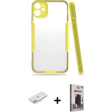 BUTİMAR'S iPhone 11 Atlas Asil Serisi - Siyah Bilvis Hayalet Cam Ekran Koruyucu + Sarı Renkli Kamera Lens Koruma Cam