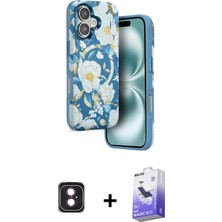 BUTİMAR'S iPhone 16 Siluet Doku - Siyah Bilvis 5in1 5d Magic Hayalet Cam Ekran Koruyucu + Pembe Pvd Metal Kamera Lens