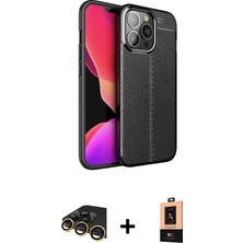 BUTİMAR'S iPhone 13 Pro Max Doruk Klasik Özel Seri - Şeffaf Maxco Cam Ekran Koruyucu + Gold Raze Metal Kamera Lens