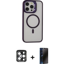 BUTİMAR'S iPhone 15 Pro Max Ahenk Klasik Özel Seri - Siyah 3D Antistatik Hayalet Cam Ekran Koruyucu + Lacivert Pvd Metal Kamera Lens