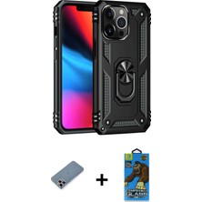 BUTİMAR'S iPhone 13 Pro Max Ahenk Klasik Koleksiyonu - Siyah 18D Cam Ekran Koruyucu + Mor Metal Kamera Lens Koruma Cam