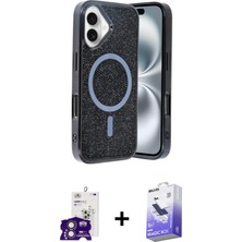 BUTİMAR'S iPhone 16 Eksen Çizgi - Siyah Bilvis 5in1 5d Magic Hayalet Cam Ekran Koruyucu + Pembe Bilvis Titan Kamera Lens