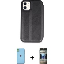 BUTİMAR'S iPhone 11 Zirve Yansıma Serisi - Siyah 34D Hayalet Izgaralı Cam + Yeşil Neon Fosforlu Kamera Lens
