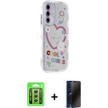 BUTİMAR'S Galaxy A15 4g Ahenk Modern Serisi - Siyah 3D Antistatik Hayalet Cam Ekran Koruyucu + Gümüş Raze Metal Kamera Lens