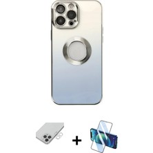 BUTİMAR'S iPhone 14 Pro Max Kutup Yansıma Özel Seri - Siyah 3D Antistatik Cam Ekran Koruyucu + Gümüş Band Metal Kamera Lens