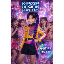 Toyfest Iblis Avcıları K-Pop Demon Hunters Rumi Cosplay Kostüm Seti Ceket Şort Mor Örgülü Saç 3 Parça - 9-10