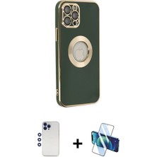 BUTİMAR'S iPhone 12 Pro Max Iz Form Serisi - Siyah 3D Antistatik Seramik Nano Ekran Koruyucu + Lacivert Shine Kamera Lens