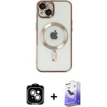 BUTİMAR'S iPhone 14 Nova Işık Özel Seri - Siyah Bilvis 5in1 5d Magic Hayalet Cam Ekran Koruyucu + Gümüş Pvd Metal Kamera Lens