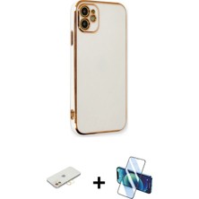 BUTİMAR'S iPhone 11 Yankı Serisi - Siyah 3D Antistatik Cam Ekran Koruyucu + Sarı Renkli Kamera Lens Koruma Cam