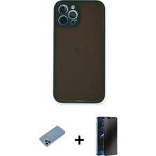 BUTİMAR'S iPhone 12 Pro Ahenk Çizgi Serisi - Siyah 3D Antistatik Hayalet Cam Ekran Koruyucu + Pembe Shine Kamera Lens Koruma Cam