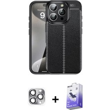 BUTİMAR'S iPhone 16 Pro Max Doruk Klasik Özel Seri - Siyah Bilvis 5in1 5d Magic Hayalet Cam Ekran Koruyucu + Gri Pers Alüminyum Kamera Lens