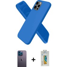 BUTİMAR'S iPhone 12 Pro Kozmos Yansıma Özel Seri - Siyah Polymer Nano Ekran Koruyucu + Mavi Neon Fosforlu Kamera Lens