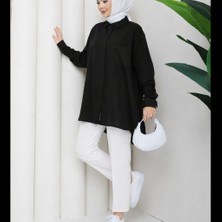 Moda Neva Kadın Cep Detaylı Muslin Kumaş Oversize Gömlek