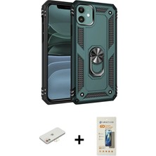 BUTİMAR'S iPhone 11 Ahenk Klasik Koleksiyonu - Siyah 6d Mat Seramik Hayalet Nano Ekran Koruyucu + Yeşil Renkli Kamera Lens Koruma Cam