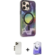 BUTİMAR'S iPhone 13 Pro Max Siluet Modern Koleksiyonu - Siyah Bilvis 5in1 5d Magic Hayalet Cam Ekran Koruyucu + Gold Shine Kamera Lens