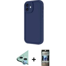 BUTİMAR'S iPhone 11 Yankı Yansıma Özel Seri - Siyah 34D Hayalet Izgaralı Cam + Mavi Raze Metal Kamera Lens