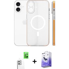 BUTİMAR'S iPhone 16 Pusula Minimal Koleksiyonu - Siyah Bilvis 5in1 5d Magic Hayalet Cam Ekran Koruyucu + Beyaz Raze Metal Kamera Lens