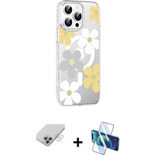 BUTİMAR'S iPhone 14 Pro Max Yörünge Işık Prime - Siyah 3D Antistatik Cam Ekran Koruyucu + Gold Band Metal Kamera Lens