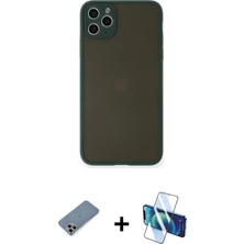 BUTİMAR'S iPhone 11 Pro Max Ahenk Çizgi Serisi - Siyah 3D Antistatik Cam Ekran Koruyucu + Açık Yeşil Metal Kamera Lens Koruma Cam